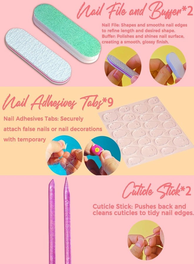 ABOLINE 229PCS Press On Nails Kit for Grils with 216 Short Fake Nail Tips Glue On Nails, 2 Cuticle Sticks, 2 Files, Nail Art for Girls 8-12 - Image 5